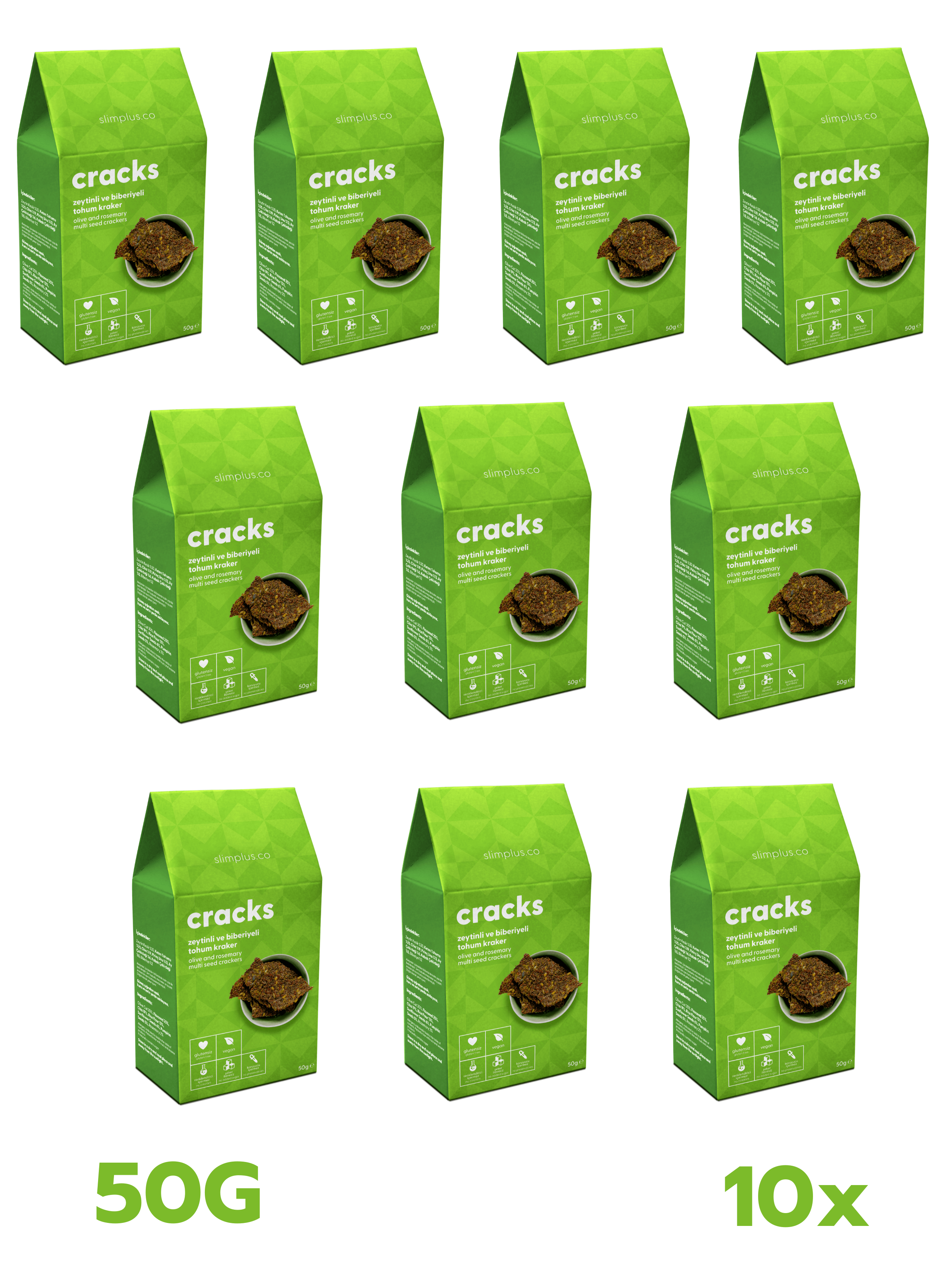 10 Paket Zeytin Biberiyeli Glutensiz Vegan Tohum Kraker Cracks 50gr