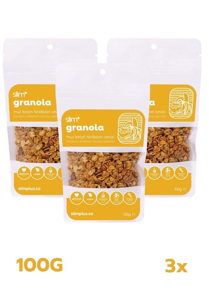 3 Paket Muz Tarçın Hindistan Cevizi Glutensiz İlave Şekersiz Vegan Granola 100gr