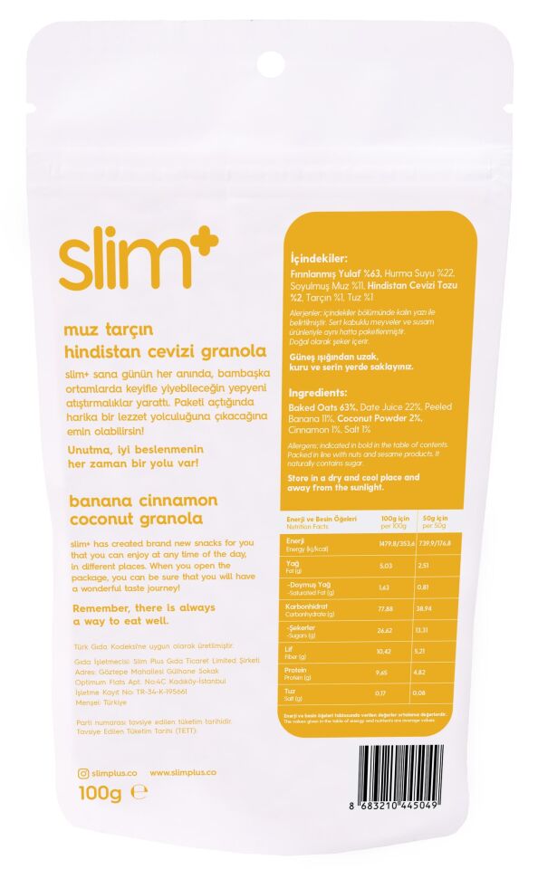 10 Paket Muz Tarçın Hindistan Cevizi Glutensiz İlave Şekersiz Vegan Granola 100gr