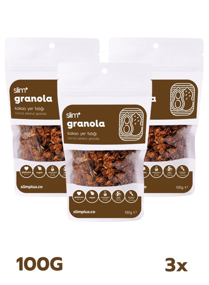 3 Paket Kakao Yer Fıstığı Glutensiz İlave Şekersiz Vegan Granola 100gr