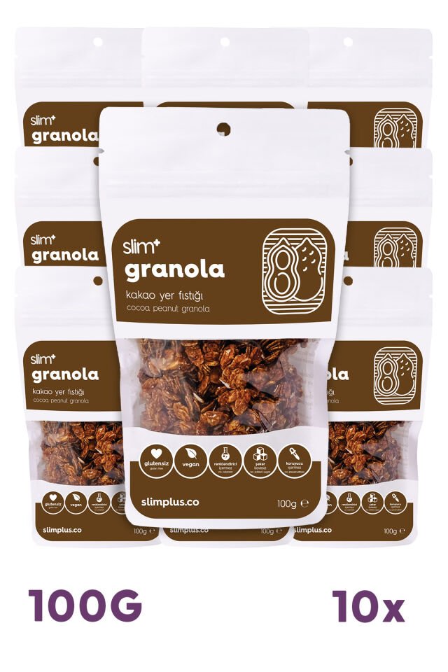 10 Paket Kakao Yer Fıstığı Glutensiz İlave Şekersiz Vegan Granola 100gr