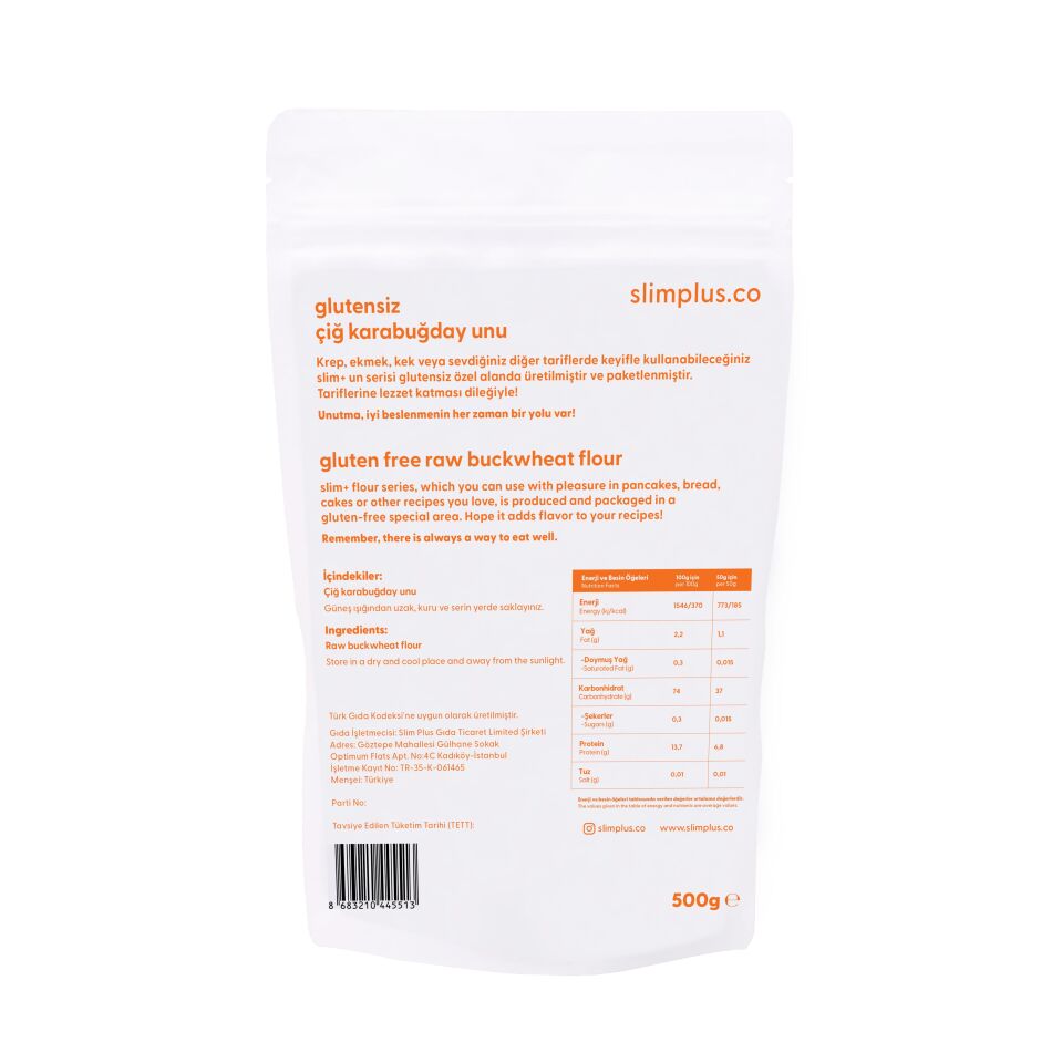 3 Paket 500G Glutensiz Çiğ Karabuğday Unu