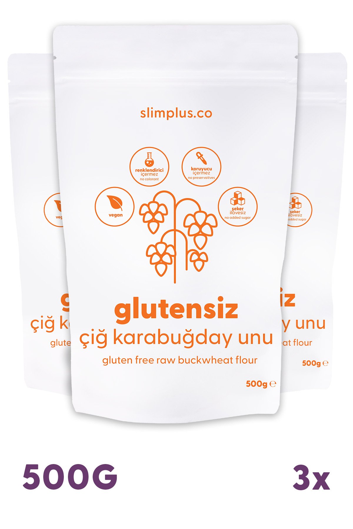 3 Paket 500G Glutensiz Çiğ Karabuğday Unu