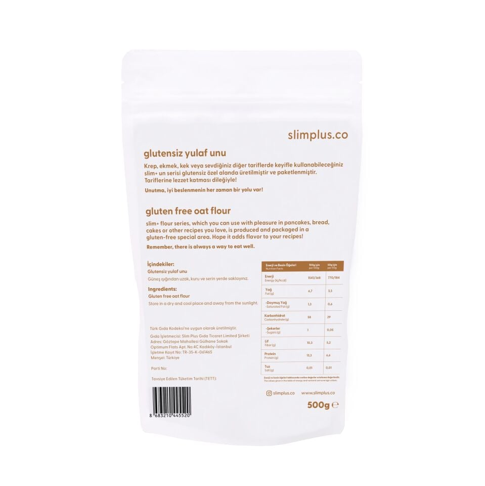 3 Paket 500G Glutensiz Yulaf Unu