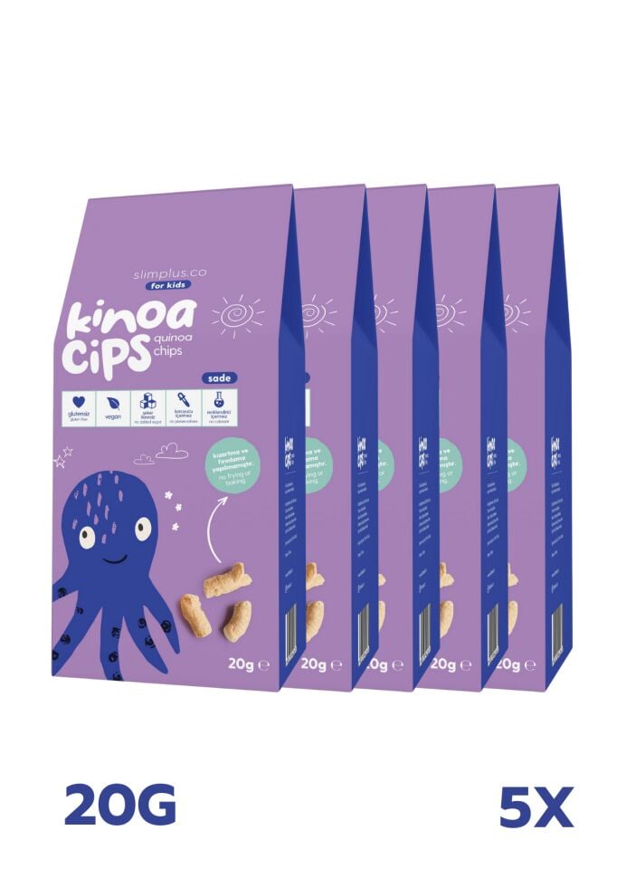 5 Paket 20G Sade Kinoa Cipsi for Kids Glutensiz Vegan Yağsız Cips Çocuklara Özel Ambalaj Bebek Ahtapot