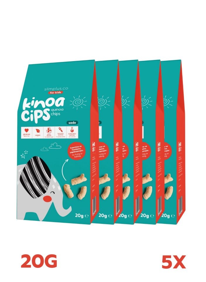 5 Paket 20G Sade Kinoa Cipsi for Kids Glutensiz Vegan Yağsız Cips Çocuklara Özel Ambalaj Tatlı Fil