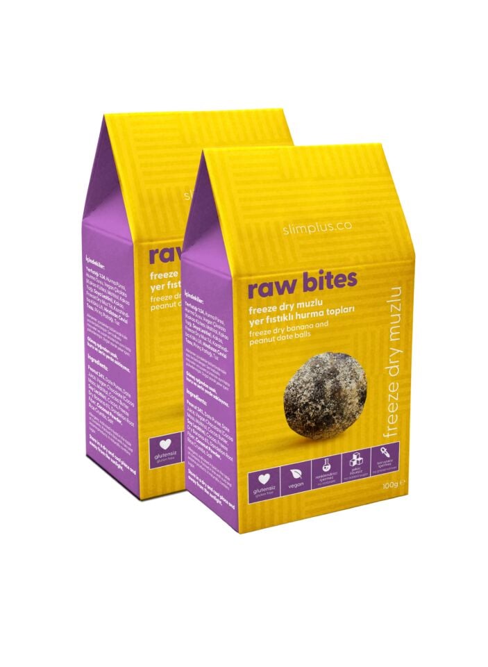 2 Paket Freeze Dry Muz Kaplı Glutensiz Vegan Yerfıstıklı Hurma Topları Raw Bites 100G