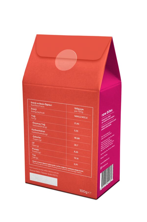 2 Paket Freeze Dry Çilek Kaplı Glutensiz Vegan Yerfıstıklı Hurma Topları Raw Bites 100G