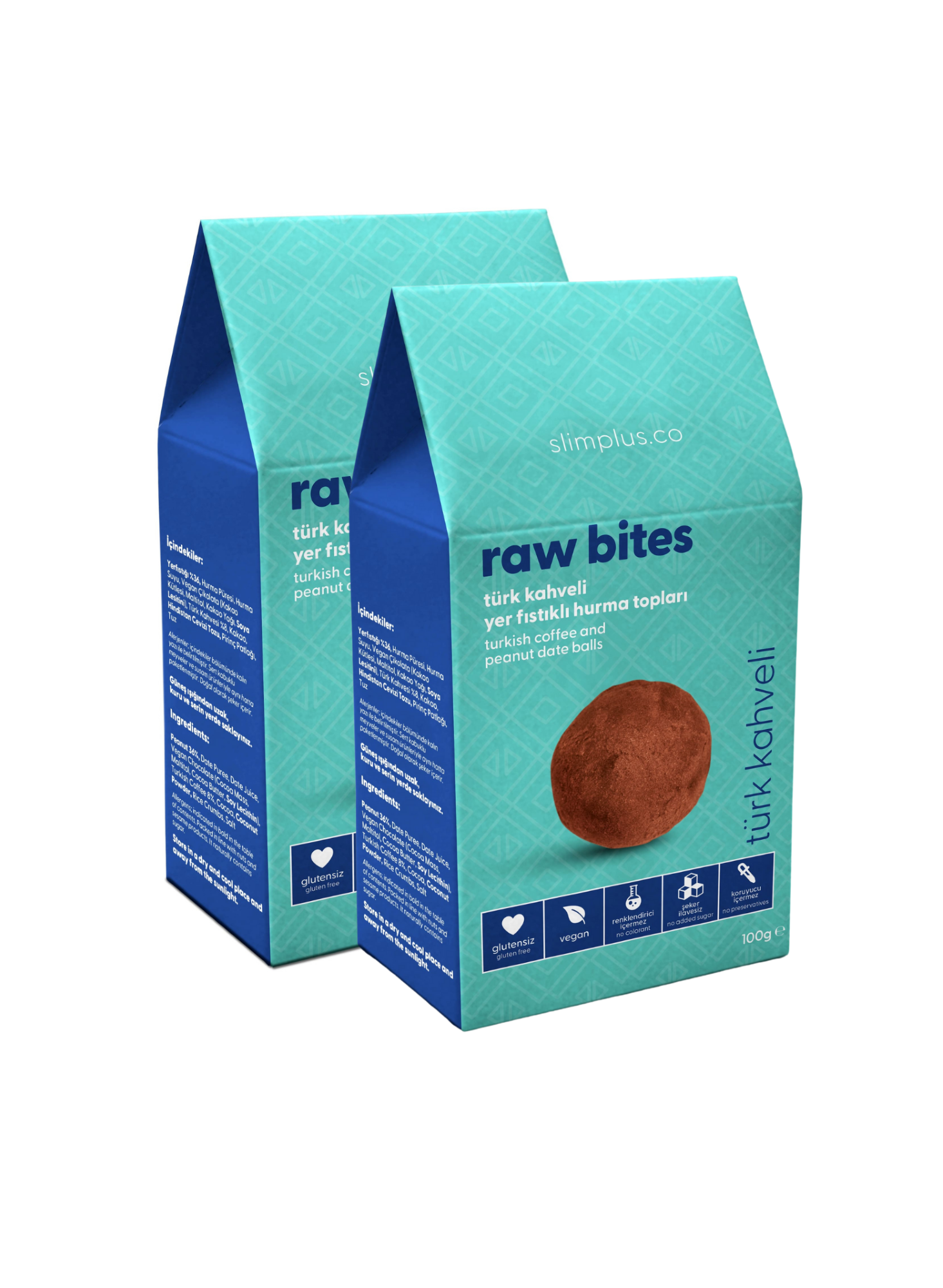 2 Paket Türk Kahveli Glutensiz Vegan Yerfıstıklı Hurma Topları Raw Bites 100G