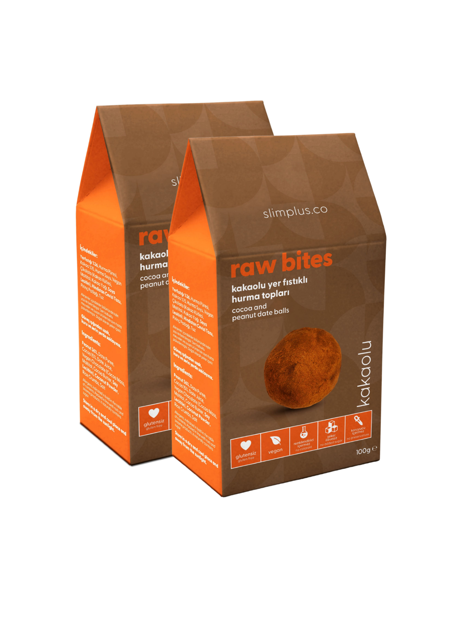 2 Paket Kakao Kaplı Glutensiz Vegan Yerfıstıklı Hurma Topları Raw Bites 100G