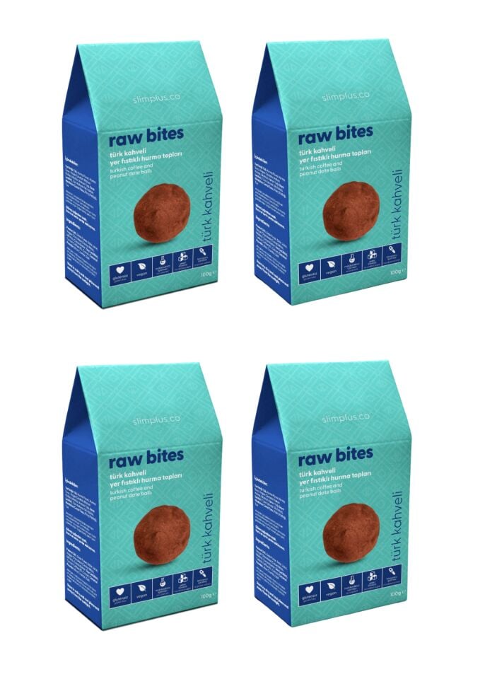 4 Paket Türk Kahveli Glutensiz Vegan Yerfıstıklı Hurma Topları Raw Bites 100G