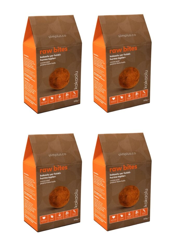 4 Paket Kakao Kaplı Glutensiz Vegan Yerfıstıklı Hurma Topları Raw Bites 100G