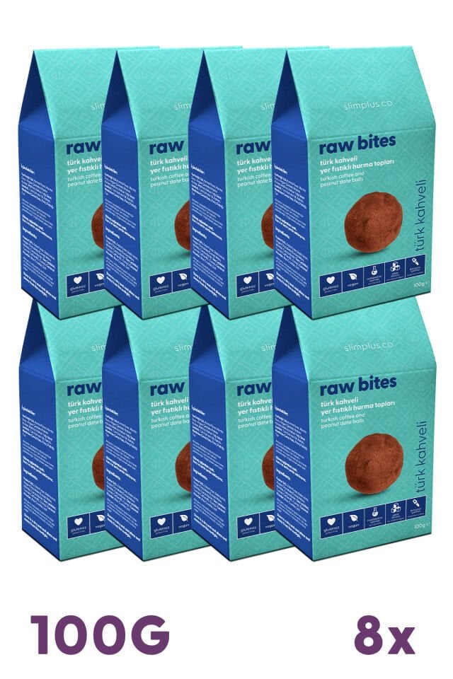 8 Paket Türk Kahveli Glutensiz Vegan Yerfıstıklı Hurma Topları Raw Bites 100G