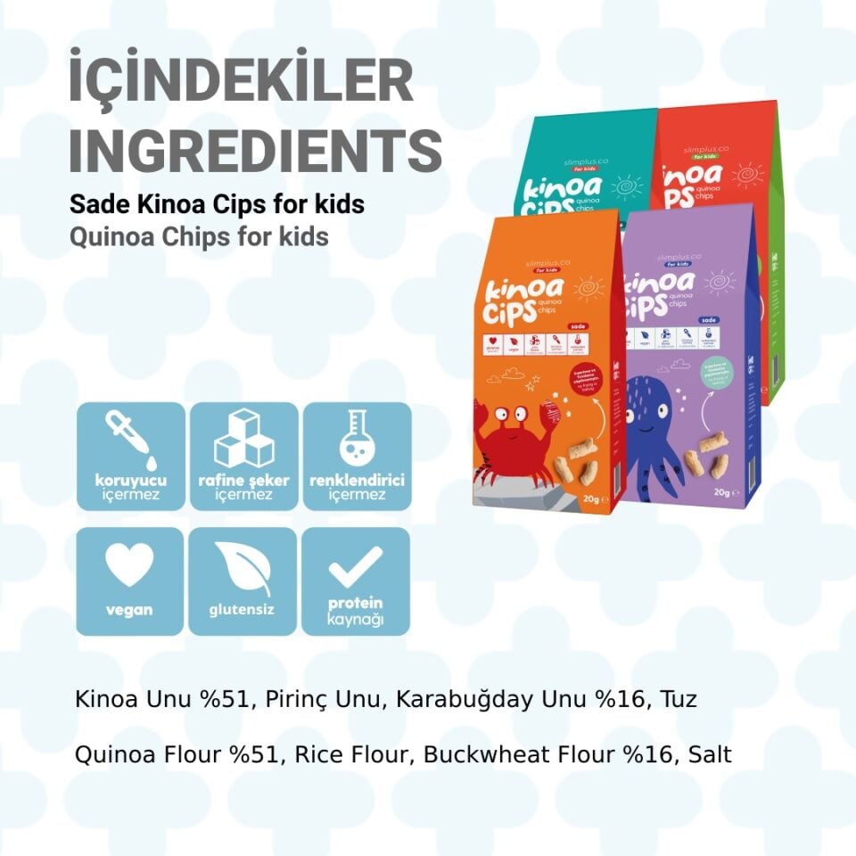 2 Paket 20G Sade Vegan Yağsız Kinoa Cipsi for Kids Glutensiz Çocuklara Özel Ambalaj Tatlı Fil