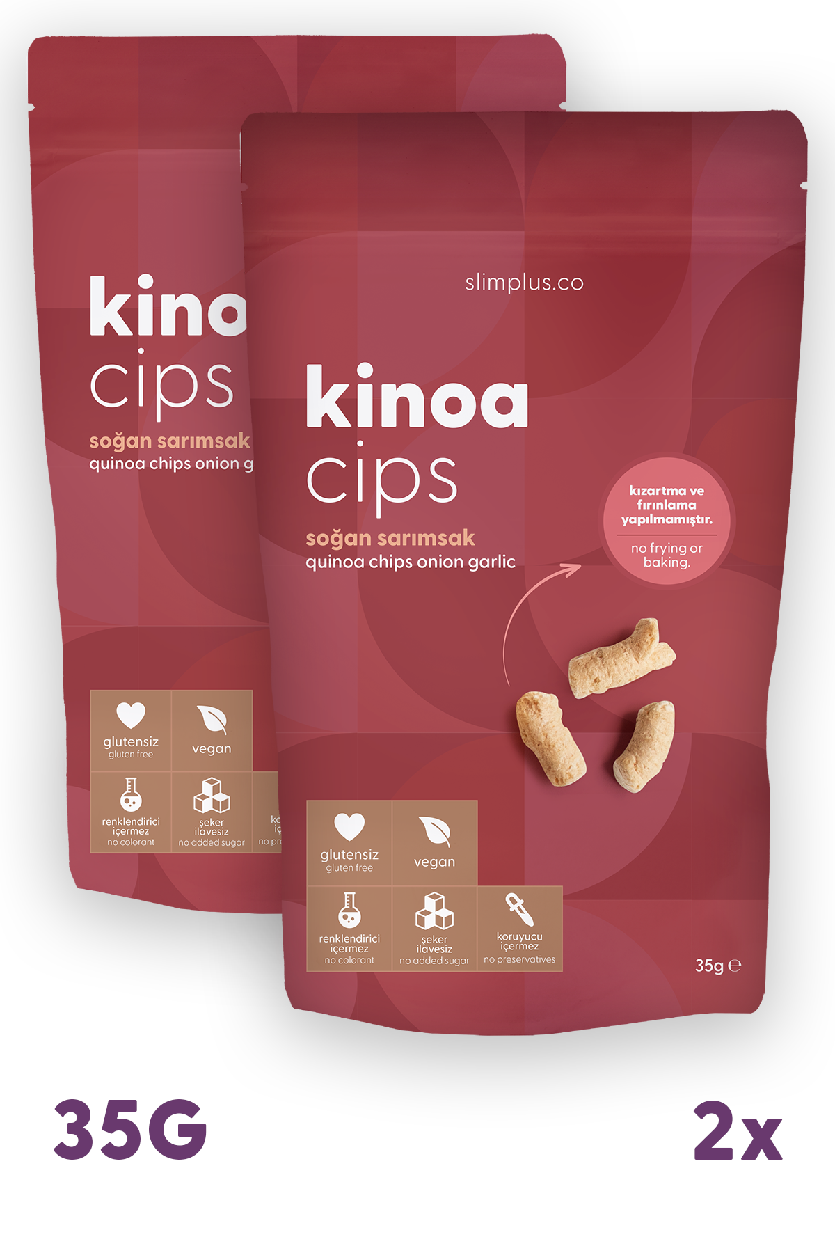 2 Paket 35G Glutensiz Vegan Yağsız Soğan Sarımsak Kinoa Cipsi