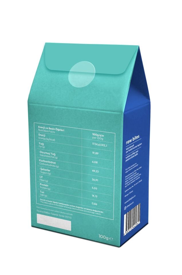Türk Kahveli Glutensiz Vegan Yerfıstıklı Hurma Topları Raw Bites 100gr