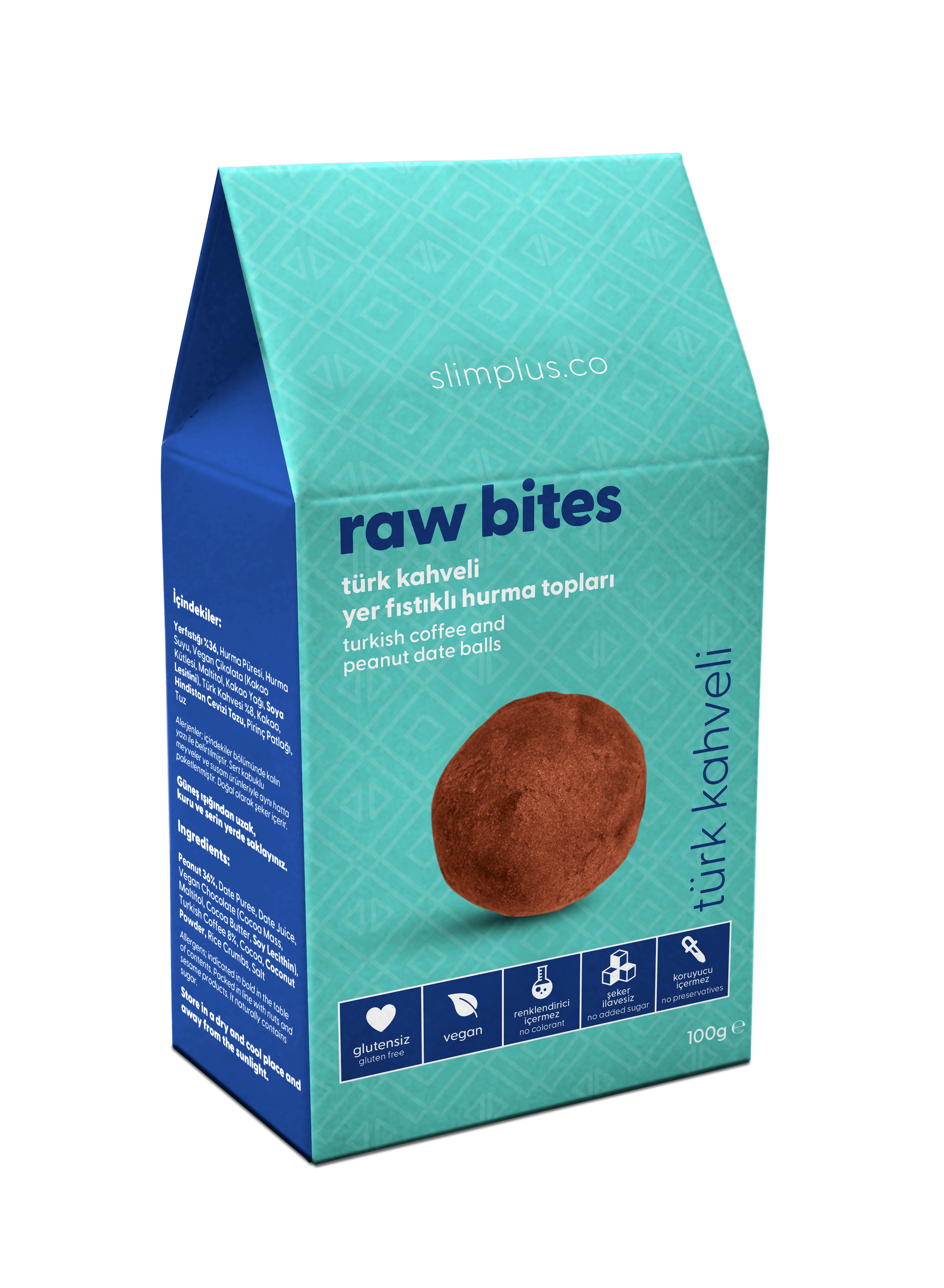 Türk Kahveli Glutensiz Vegan Yerfıstıklı Hurma Topları Raw Bites 100gr