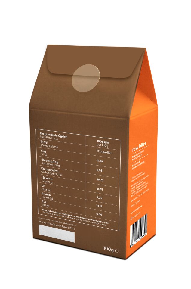 Kakao Kaplı Glutensiz Vegan Yerfıstıklı Hurma Topları Raw Bites 100gr