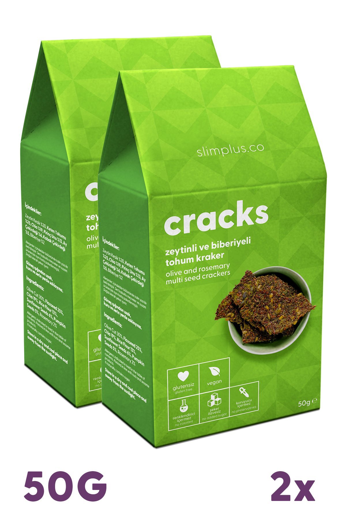 2 Paket Zeytin Biberiyeli Glutensiz Vegan Tohum Kraker Cracks 50gr