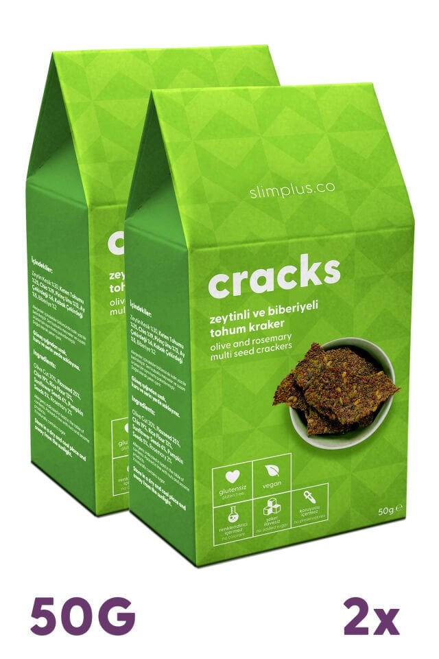 2 Paket Zeytin Biberiyeli Glutensiz Vegan Tohum Kraker Cracks 50gr