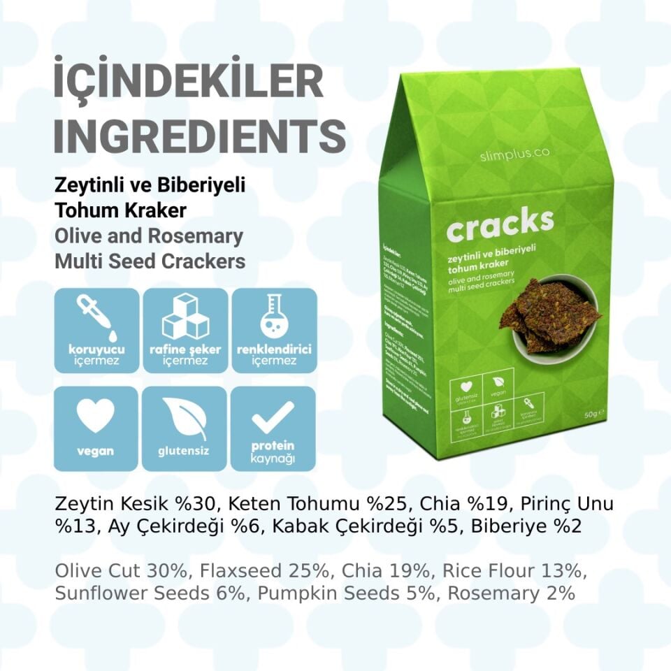 4 Paket Zeytin Biberiyeli Glutensiz Vegan Tohum Kraker Cracks 50gr