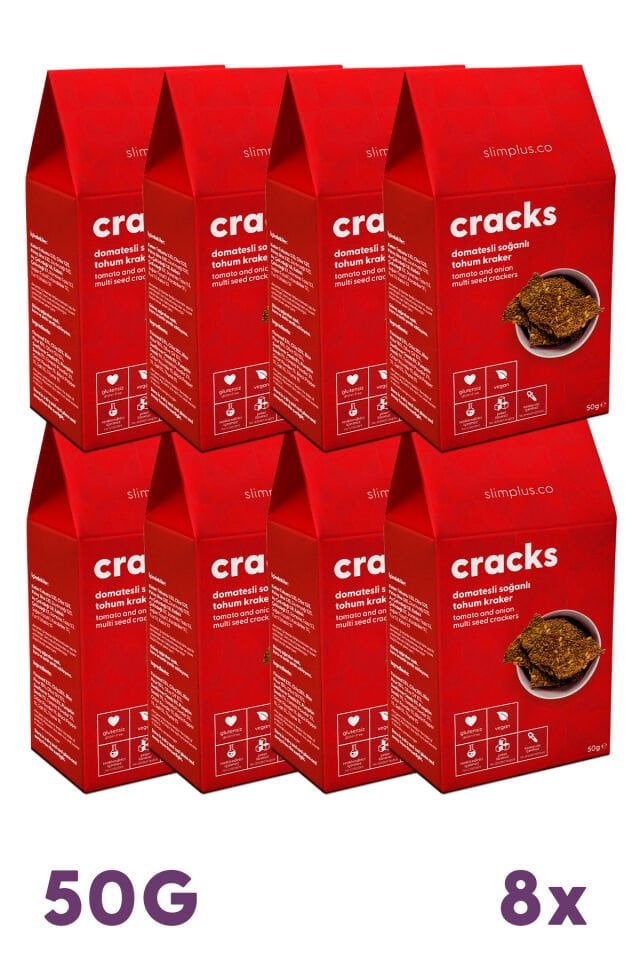 8 Paket Domates Soğanlı Glutensiz Vegan Tohum Kraker Cracks 50gr