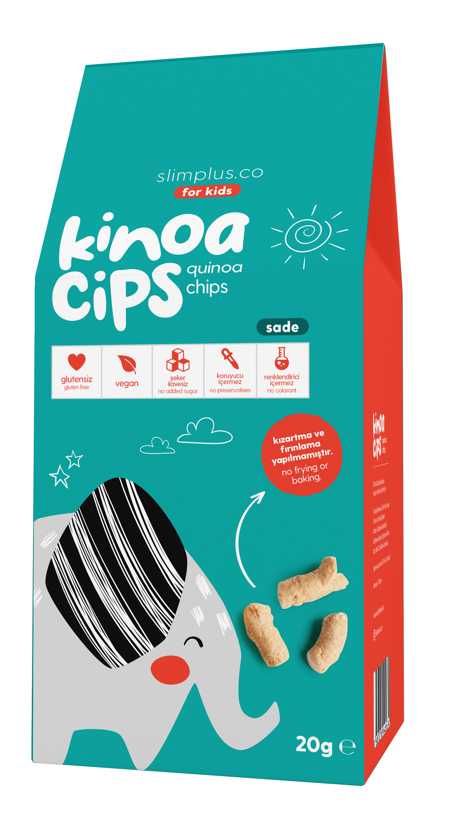 20G Sade Kinoa Cipsi for Kids Glutensiz Vegan Yağsız Cips Çocuklara Özel Ambalaj Tatlı Fil
