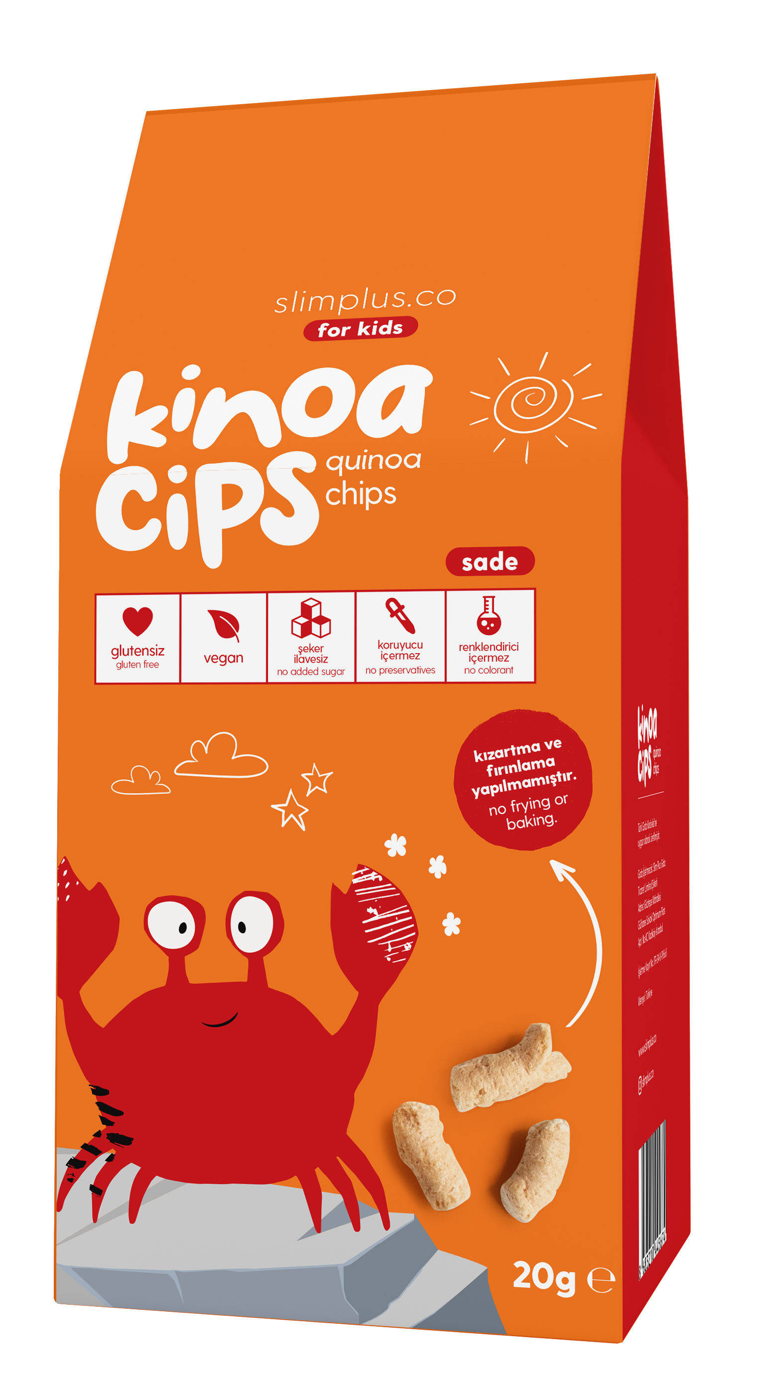 20G Sade Kinoa Cipsi for Kids Glutensiz Vegan Yağsız Cips Çocuklara Özel Ambalaj Neşeli Yengeç