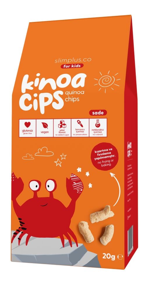 20G Sade Kinoa Cipsi for Kids Glutensiz Vegan Yağsız Cips Çocuklara Özel Ambalaj Neşeli Yengeç