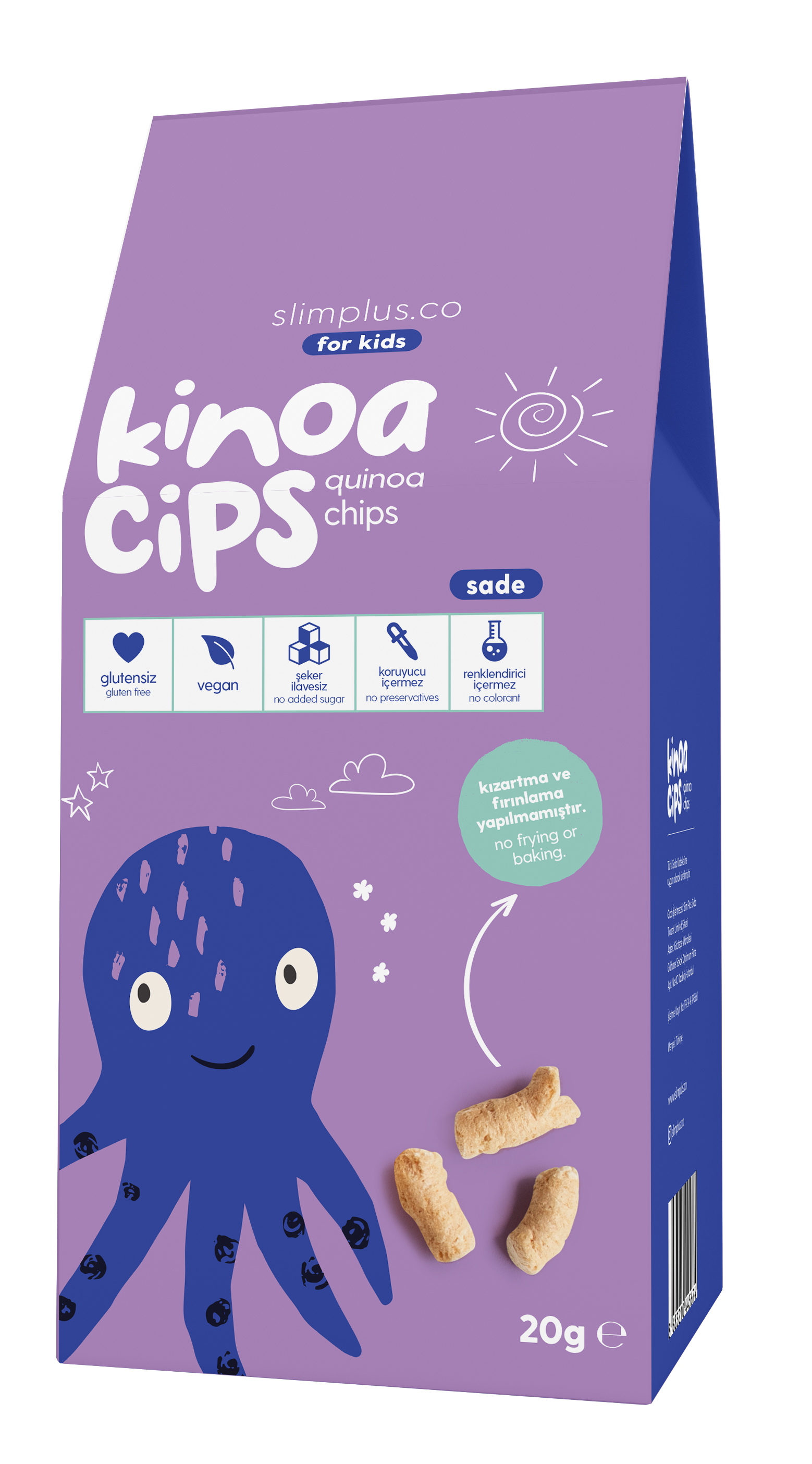 20G Sade Kinoa Cipsi for Kids Glutensiz Vegan Yağsız Cips Çocuklara Özel Ambalaj Bebek Ahtapot