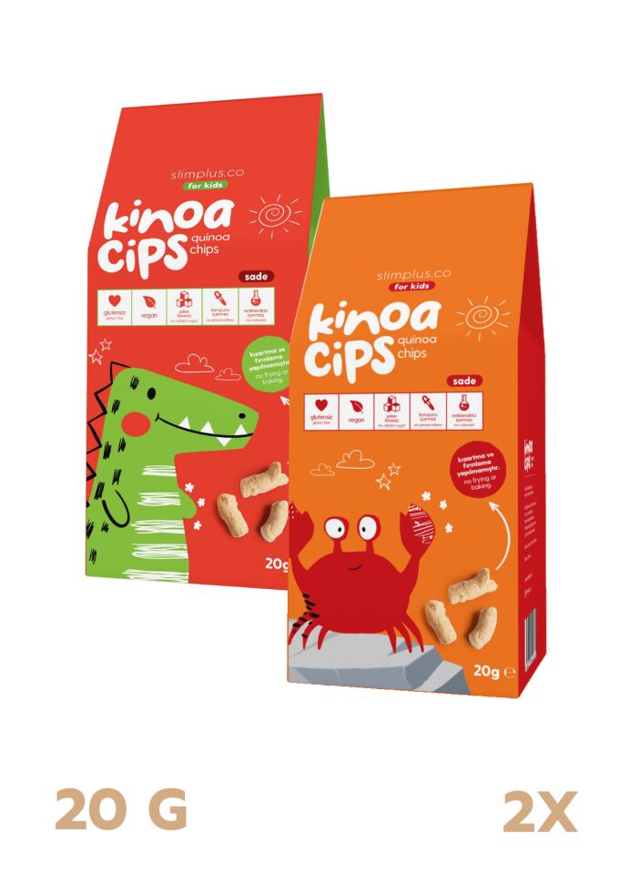2 Paket 20 GR. Sade Kinoa Cips For Kids Sevimli Dinozor ve Neşeli Yengeç