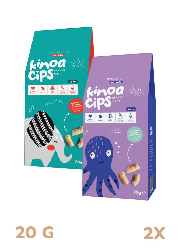 2 Paket 20 GR. Sade Kinoa Cips For Kids Tatlı Fil ve Bebek Ahtapot
