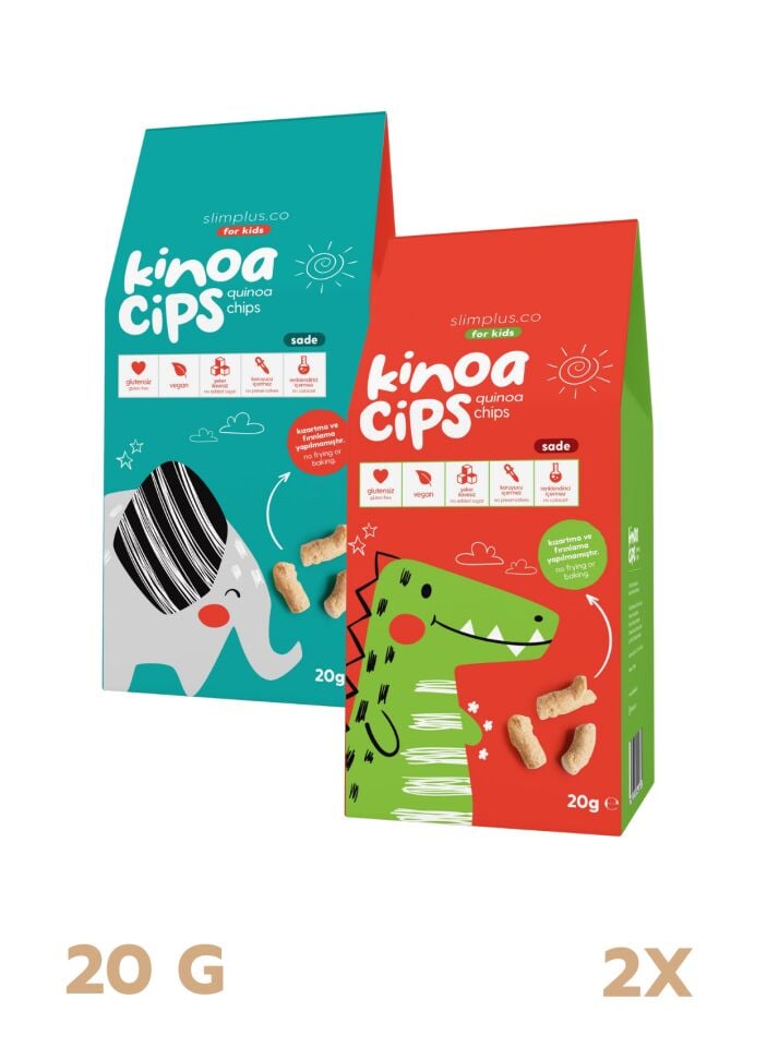 2 Paket 20 GR. Sade Kinoa Cips For Kids Tatlı Fil ve Sevimli Dinozor