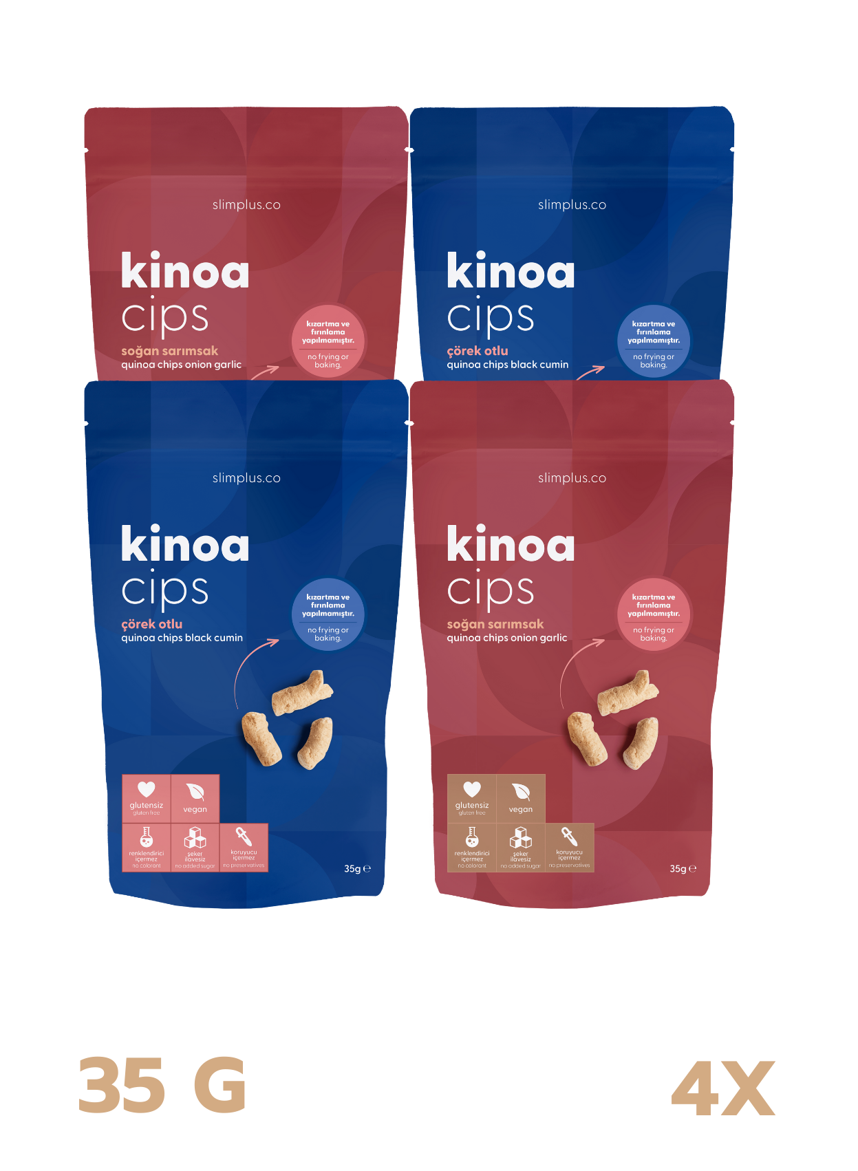 4 Paket 35G Glutensiz Vegan Yağsız Kinoa Cips Mix Paket