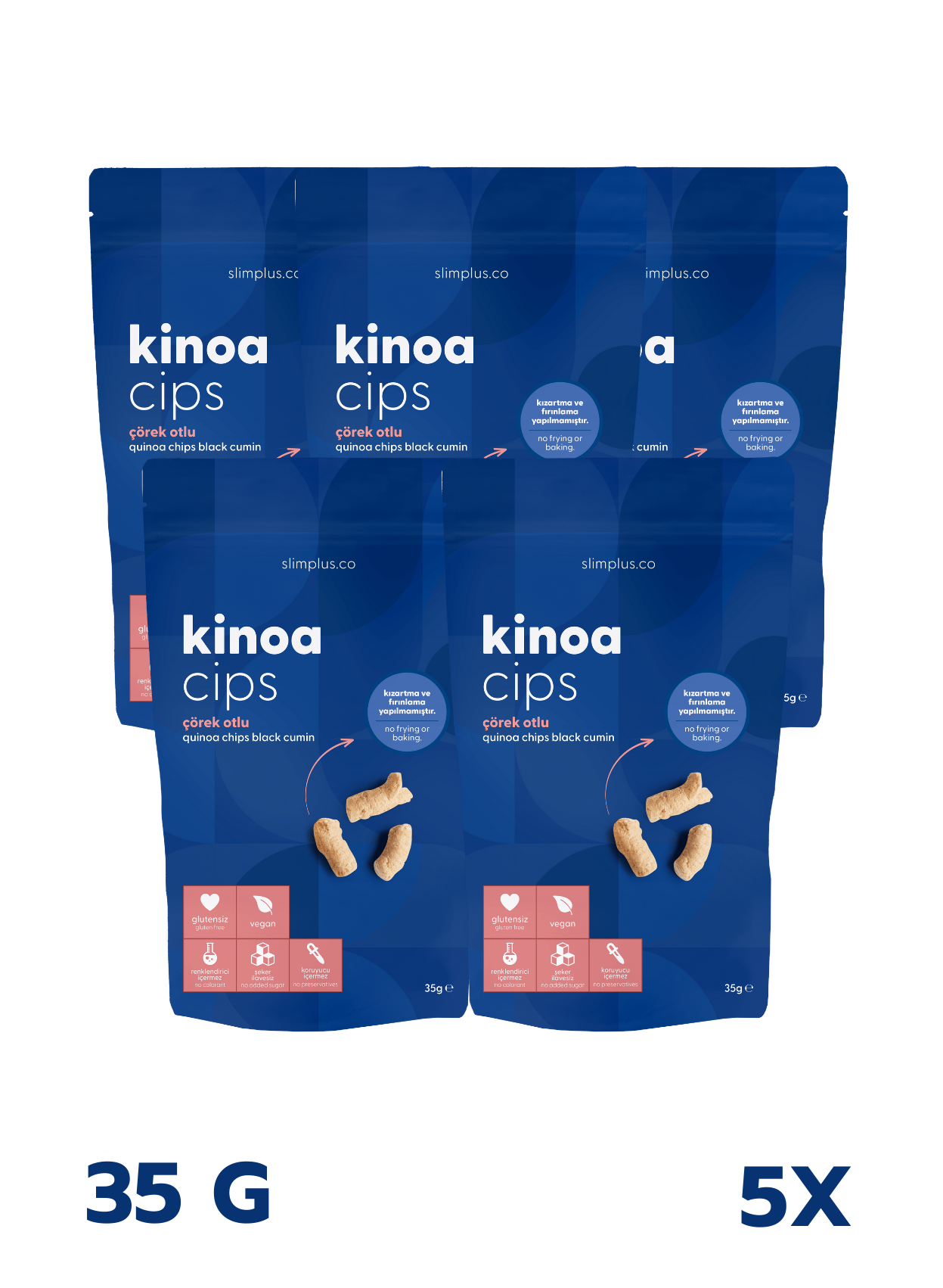 5 Paket 35G Glutensiz Vegan Yağsız Çörekotlu Kinoa Cips