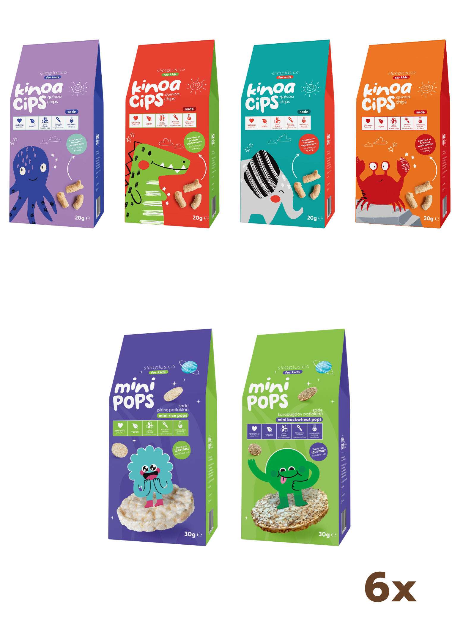 4'lü Paket Sade Kinoa Cips ve 2'li Paket Mini Pops Pirinç ve Karabuğday Patlakları Çocuklara Özel Mix Paket