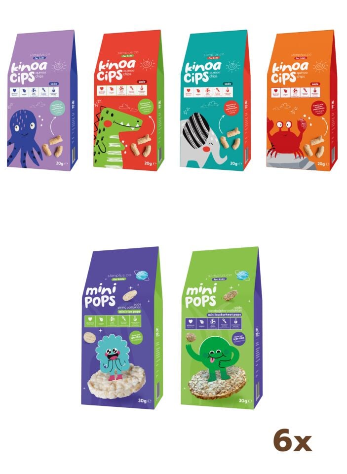 4'lü Paket Sade Kinoa Cips ve 2'li Paket Mini Pops Pirinç ve Karabuğday Patlakları Çocuklara Özel Mix Paket
