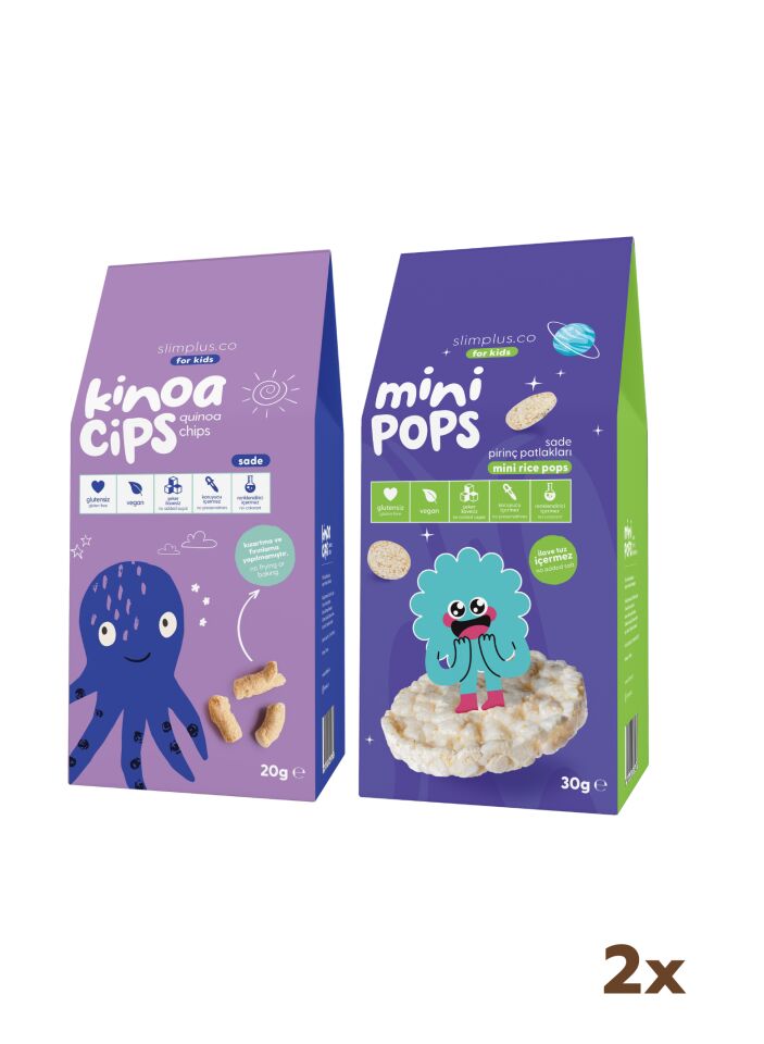 20G Sade Kinoa Cipsi for Kids Bebek Ahtapot ve 30G Mini Pops Pirinç Patlakları