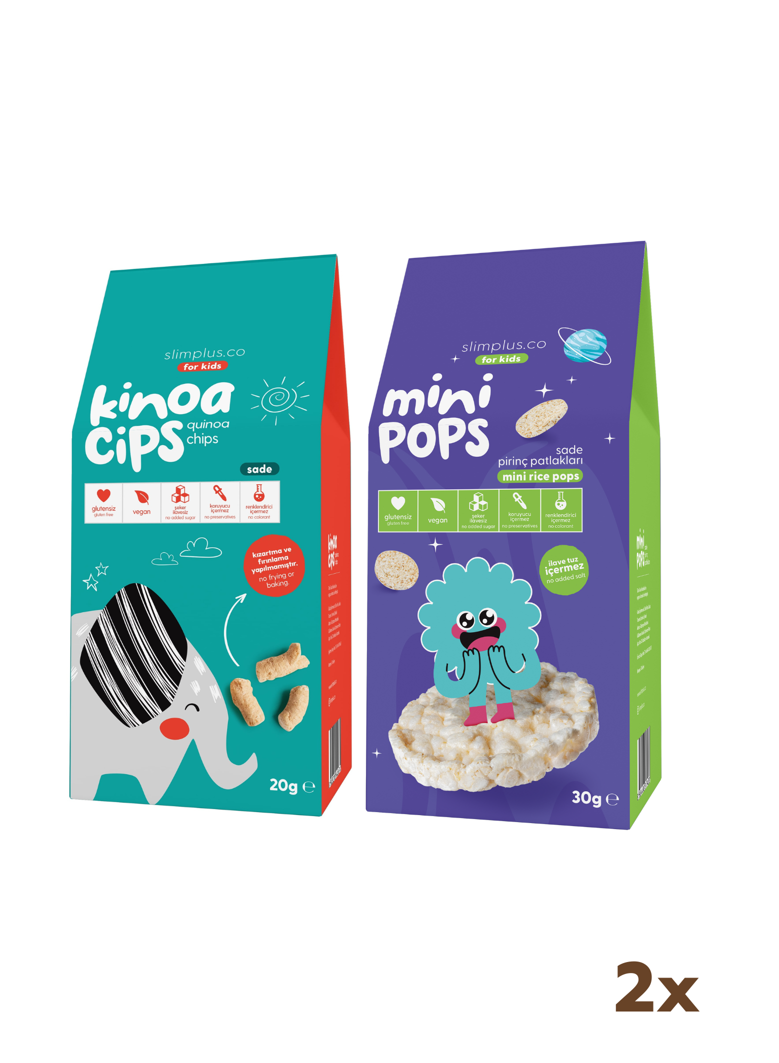 20G Sade Kinoa Cipsi for Kids Tatlı Fil ve 30G Mini Pops Pirinç Patlakları