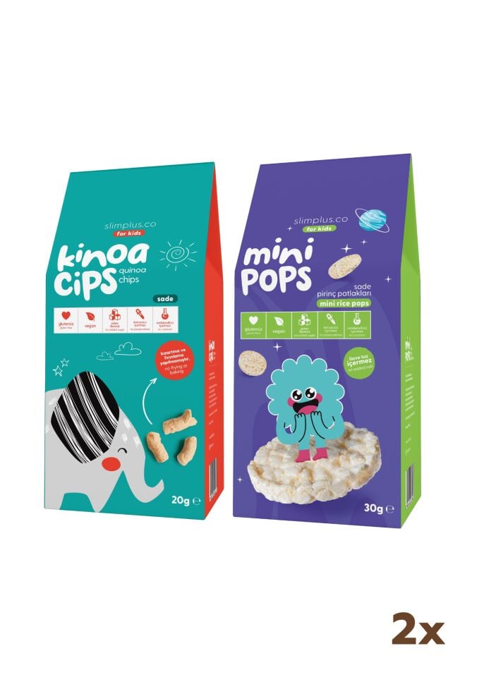 20G Sade Kinoa Cipsi for Kids Tatlı Fil ve 30G Mini Pops Pirinç Patlakları