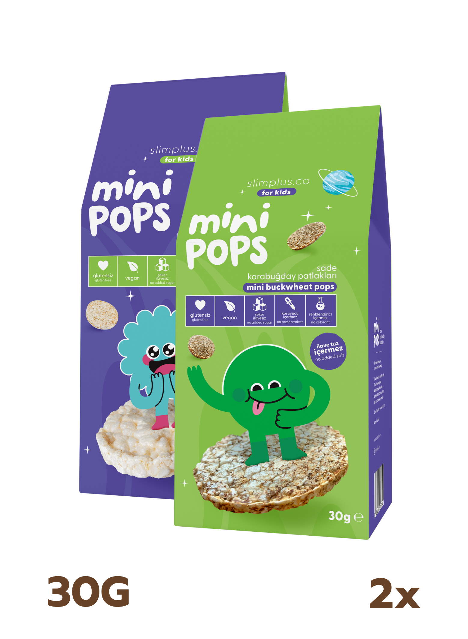 2\'li Paket Mini Pops Pirinç Patlakları ve Mini Pops Karabuğday Patlakları 30G