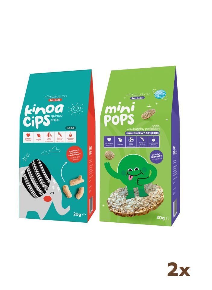 20G Sade Kinoa Cipsi for Kids Tatlı Fil ve 30G Mini Pops Karabuğday Patlakları