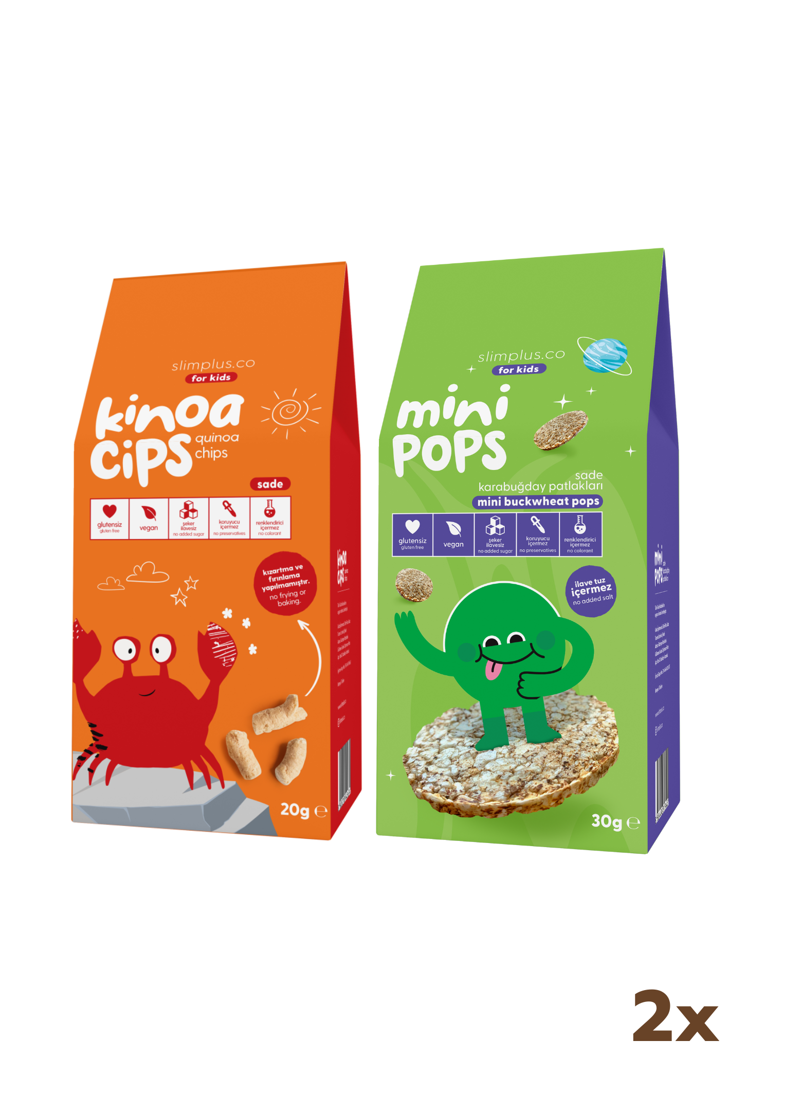 20G Sade Kinoa Cipsi for Kids Neşeli Yengeç ve 30G Mini Pops Karabuğday Patlakları