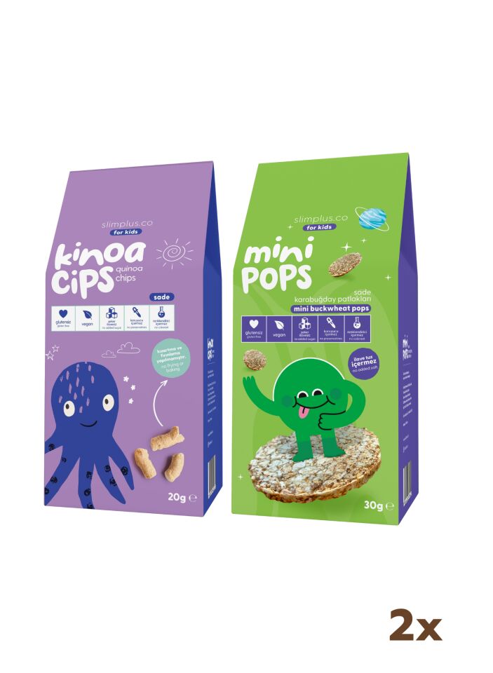 20G Sade Kinoa Cipsi for Kids Bebek Ahtapot ve 30G Mini Pops Karabuğday Patlakları