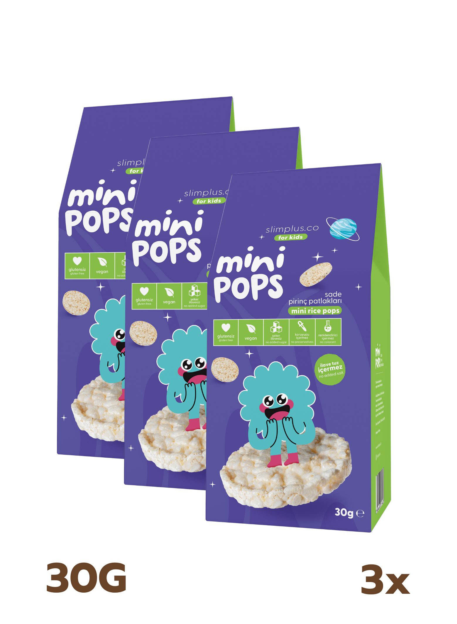 3 Paket Mini Pops Atıştırmalık Pirinç Patlakları 30G