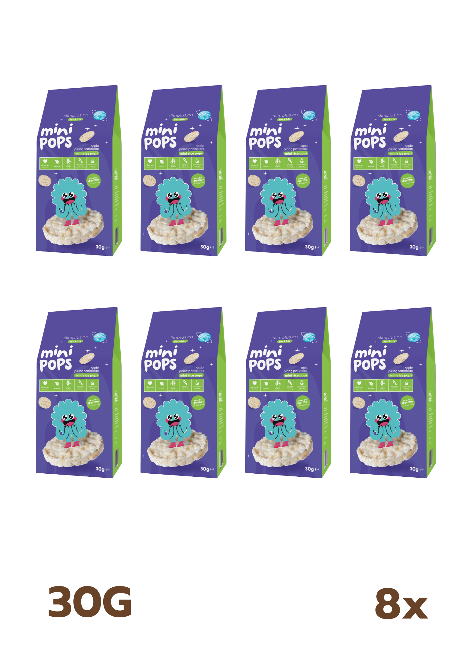 8 Paket Mini Pops Atıştırmalık Pirinç Patlakları 30G