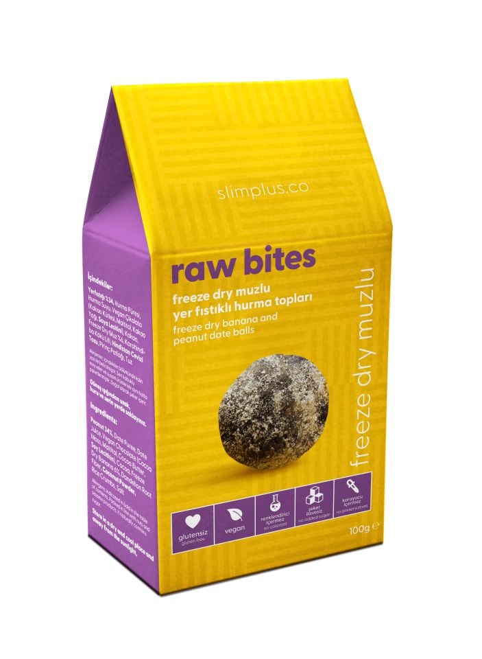 Freeze Dry Muz Kaplı Glutensiz Vegan Yerfıstıklı Hurma Topları Raw Bites 100gr