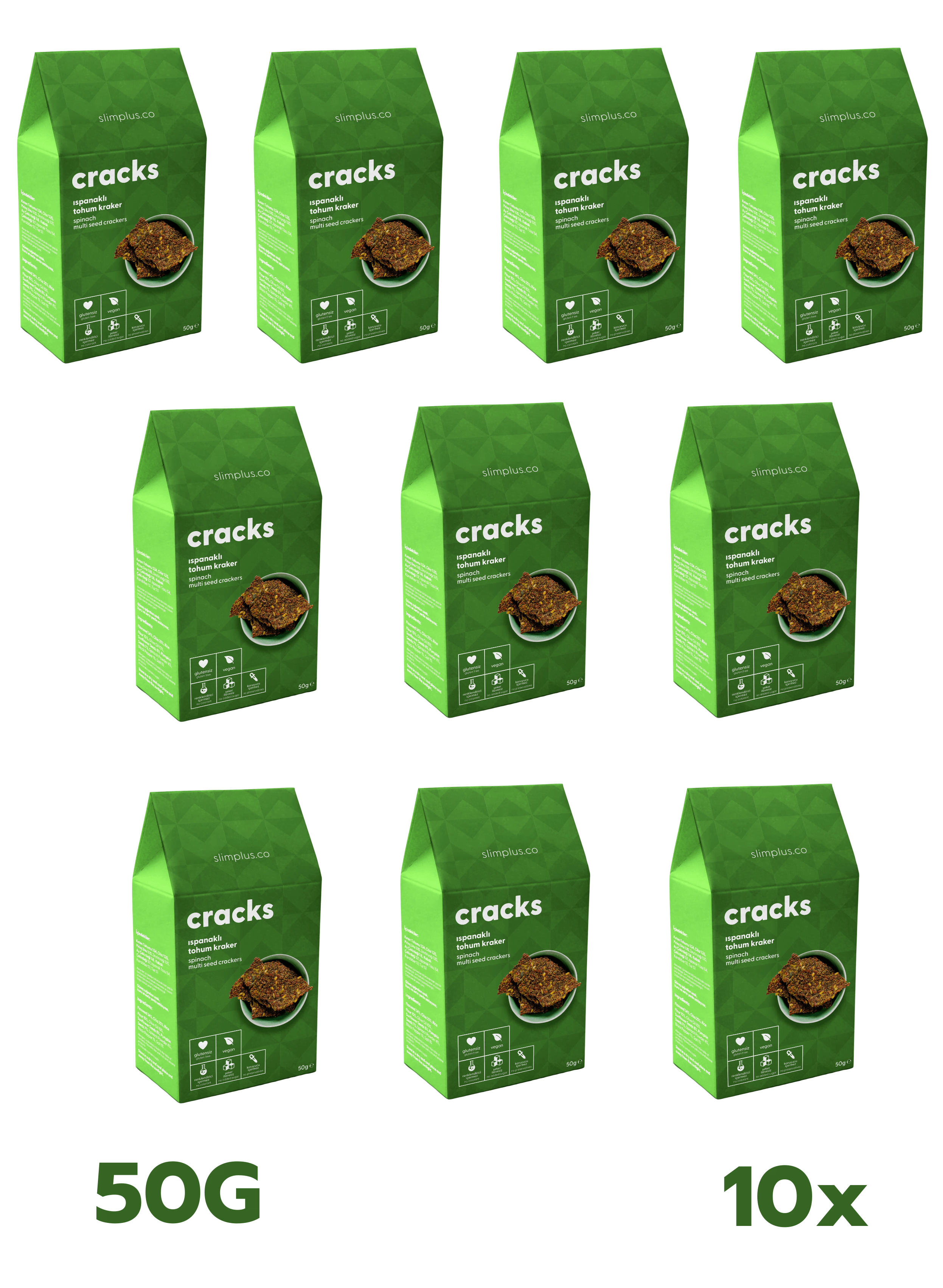 Tohum Kraker Ispanaklı Cracks – Glutensiz Vegan Katkısız (10 x 50G)