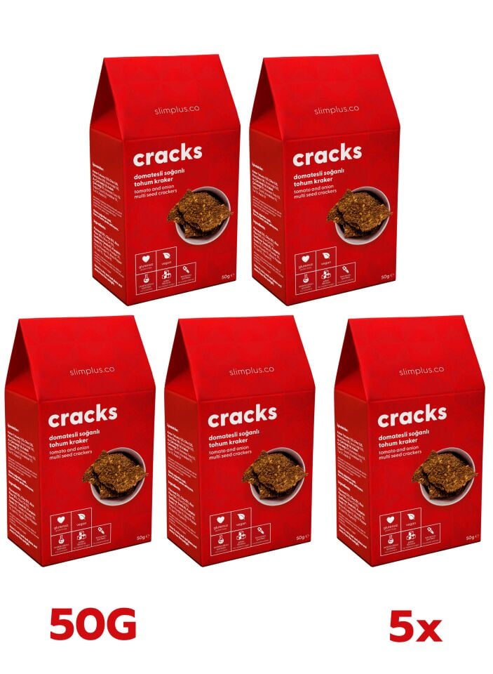 Tohum Kraker Domates Soğanlı Cracks – Glutensiz Vegan Katkısız (5 x 50G)