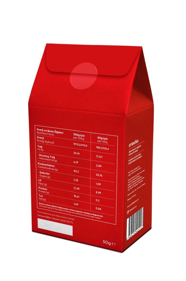 Tohum Kraker Domates Soğanlı Cracks – Glutensiz Vegan Katkısız (10 x 50G)